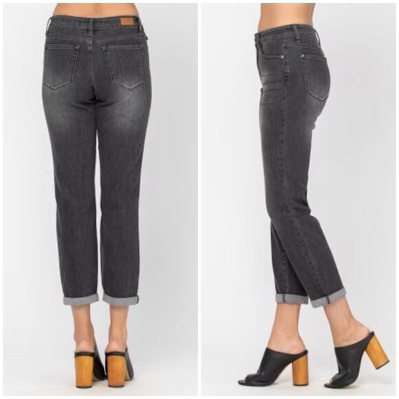 NWT Judy Blue Boyfriend Fit Cuffed Jeans Sz 16W Women’s JB88130 Black Pants NEW - Picture 3 of 16